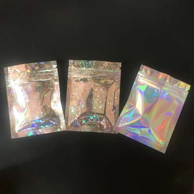 Ready to ship custom logo Mylar ziplock transparent holographic mylar bag